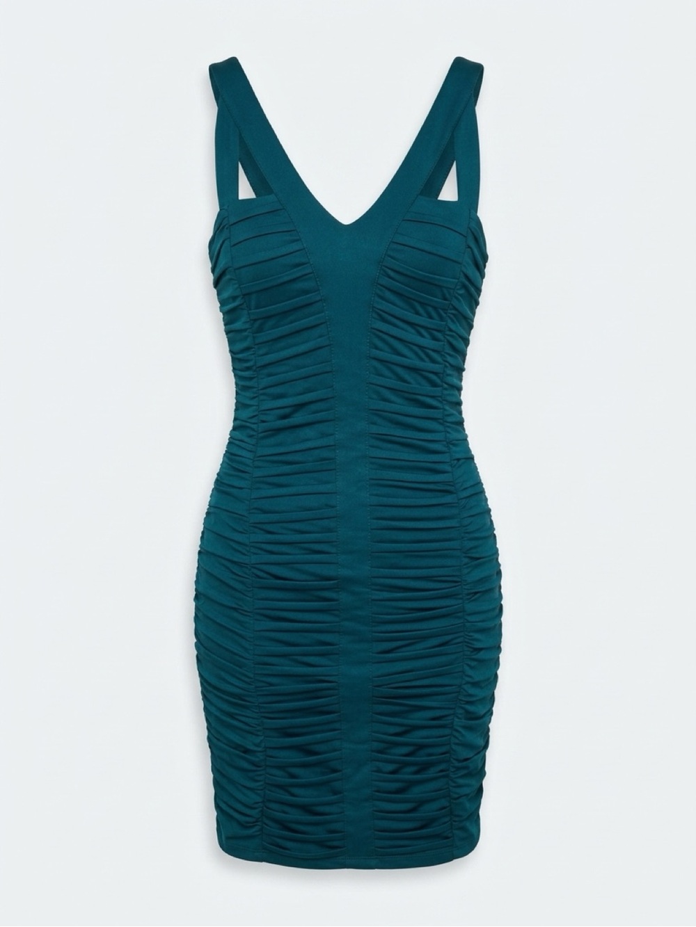 Nikibiki Teal Ruched V-Neck Bodycon Mini Dress